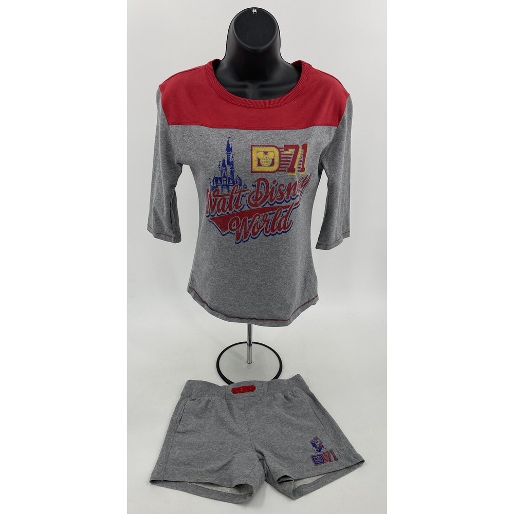 Walt Disney World '71 Heather Grey & Red Yellow Top‎ & Shorts Set Girls Sz Large